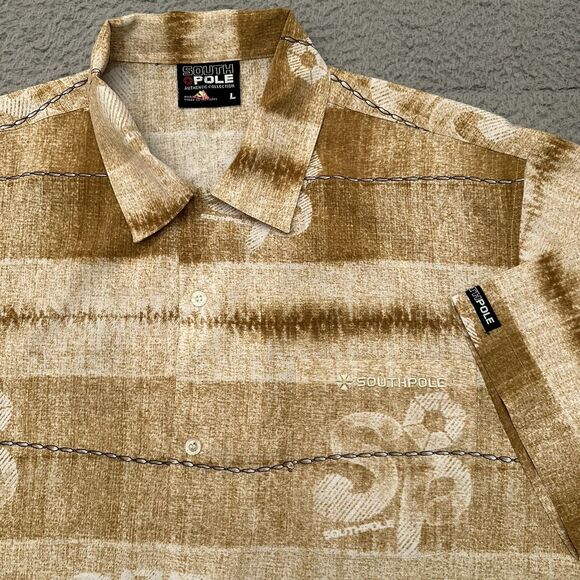 SouthPole Hawaiian Shirt Men's Large All Over Print Brown Hip Hop Streetwear‎ - Picture 1 of 9